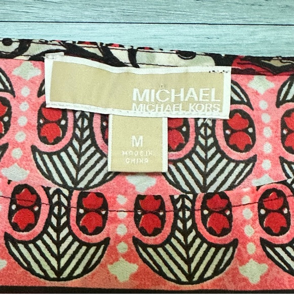 Michael Kors Coral and Cream Paisley Off-Shoulder Fringe Top M - Picture 4 of 10